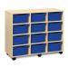 Triple Column Mobile Storage Unit- Beech Effect with 12 Double Blue Trays 437647