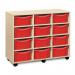Triple Column Mobile Storageunit - Beech Effect with 12 Double Red Trays 437648
