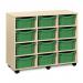 Triple Column Mobile Storage Unit- Beech Effect with 12 Double Green Trays 437649