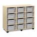 Triple Column Mobile Storage Unit- Beech Effect with 12 Double Light Grey Trays 437650