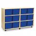 Quad Column Mobile Storage Unit- Beech Effect with 12 Triple Sized Blue Trays 437657