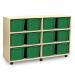 Quad Column Mobile Storage Unit- Beech Effect with 12 Triple Sized Green Trays 437659