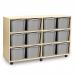 Quad Column Mobile Storage Unit -beech Effect with 12 Triple Sized Light Grey Trays 437660