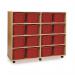 Quad Column Mobile Storage Unit- Beech Effect with 16 Triple Sized Red Trays 437663