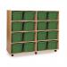 Quad Column Mobile Storage Unit- Beech Effect with 16 Triple Sized Green Trays 437664