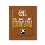 The picture features unbranded sweetener and a large pack of Tate & Lyle brown sugar sachets. The sachets are arranged neatly in rows, with a total of 1000 sachets in the pack. The brown sugar is a rich, deep color and the packaging is clean and simple.
