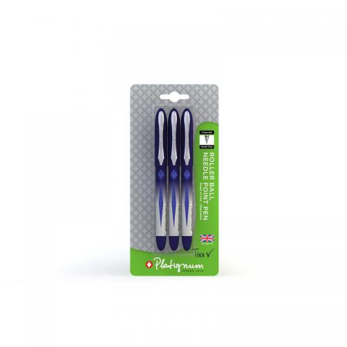 Platignum Tixx Roller Ball Needle Point Blue Pk 3 Blistercard (12 Packs ) 50509 50509
