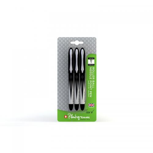 Platignum Tixx Roller Ball Needle Point Black Pk 3 Blistercard (12 Packs ) 50510 50510