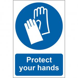 Mandatory Self-Adhesive PVC Sign 200 x 300mm - Protect Your Hands