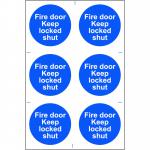 The image shows a red and white industrial fire safety sign with bold text that reads Fire door Keep locked shut. The sign is made of 1.2mm recyclable PP material and measures 200 x 300mm. The background is a yellow warning sign with a flame and the number 0153 in bold. The high-quality sign is designed to warn and inform workers to keep fire doors locked for safety purposes. Overall, it is a clear and eye-catching reminder for fire safety measures in the workplace.