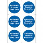 Self ad. semi-rigid PVC Automatic Fire Dook Keep Clear sign (200 x 300mm). Easy to fix; peel off the backing and apply to a clean and dry surface.