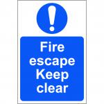 Self adhesive semi-rigid PVC Fire Escape Keep Clear Sign (200 x 300mm). Easy to fix; peel off the backing and apply to a clean and dry surface.