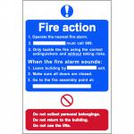 This photo captures a Spectrum Industrial Fire Safety Sign featuring a 1.2mm Recyclable PP material, measuring 200 x 300mm. The sign displays a clear Fire Action Procedure, making it a valuable addition to any industrial workplace.
