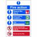 This picture shows a Spectrum Industrial Fire Safety Sign for Fire action procedures. Made of 1.2mm recyclable PP, it measures 200 x 300mm and features the number 0178. The sign provides clear instructions for fire safety procedures in industrial settings, using bold text and easy to understand graphics.
