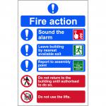Self adhesive semi-rigid PVC Fire Action Procedure Sign (200 x 300mm). Easy to fix; peel off the backing and apply.