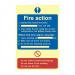 The photograph captures the Spectrum Industrial Fire Safety Signs Fire Action Procedure Sign, measuring 200mm x 300mm. It features a 1.3mm rigid self adhesive material with a photoluminescent finish. The sign displays clear instructions for fire safety procedures in a bold, easy-to-read font. The vibrant colors and durable material make it suitable for any industrial setting.