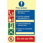 The Spectrum Industrial Fire Safety Sign is a rectangular 1.3mm rigid self adhesive with photoluminescent properties. Measuring 200mm by 300mm, it displays the Fire Action Procedure, providing clear directions in case of a fire emergency. Its vibrant colors and easy-to-read text make it highly visible and useful for any workplace.