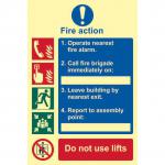 Fire Action Procedure sign (200 x 300mm). Made from 1.3mm rigid photoluminescent board (PHO) and is self adhesive.