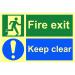 Fire Exit/Keep Clear Sign (300 x 200mm). Made from 1.3mm rigid photoluminescent board (PHO) and is self adhesive. 0203