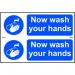 This picture shows Spectrum Industrial Covid-19 and social distancing signs made of 1.2mm recyclable PP material. The sign reads Now Wash Your Hands and measures 300 x 200mm. The background is white with bold, black lettering and simple graphics. This sign is designed to promote hygiene and encourage safe social distancing practices in industrial settings.