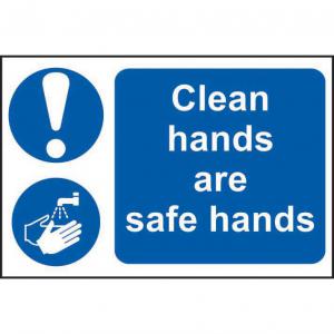 Image of Self adhesive semi-rigid PVC Clean Hands Are Safe Hands Sign 300 x