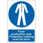 &lsquo;Food Production Area Protective Clothing Must Be Worn&rsquo; Sign; Self-Adhesive Semi-Rigid PVC (200mm x 300mm)