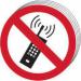 ‘No Mobile Phones Symbol’ Sign; Self-Adhesive Vinyl (50mm dia.) Pack of 10 0583