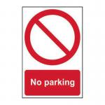 This picture shows a Spectrum Industrial Road and Traffic Sign that reads No Parking and is made of 1.2mm recyclable PP material. The sign measures 200 x 300mm and features bold, easy-to-read lettering. Perfect for clearly communicating parking restrictions in a sustainable way.