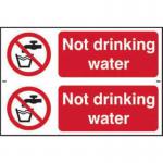 The picture shows a rectangular Industrial Prohibited Sign made of 1.2mm thick Recyclable PP material. The sign measures 300 x 200mm and contains the words Not Drinking Water in bold red font against a white background. There is also a symbol of a drinking glass with a red cross through it in the bottom left corner. The sign has a green border and is suitable for use in a variety of industrial settings.