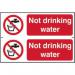 The picture shows a rectangular Industrial Prohibited Sign made of 1.2mm thick Recyclable PP material. The sign measures 300 x 200mm and contains the words Not Drinking Water in bold red font against a white background. There is also a symbol of a drinking glass with a red cross through it in the bottom left corner. The sign has a green border and is suitable for use in a variety of industrial settings.