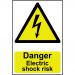 The picture shows Spectrum Industrial Danger Signs with a warning for electric shock risk. Made of 1.2mm recyclable PP, the sign measures 200 x 300mm.