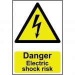 Self adhesive semi-rigid PVC Danger Electric Shock Risk Sign (200 x 300mm). Easy to fix; peel off the backing and apply to a clean and dry surface.