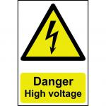 Self adhesive semi-rigid PVC Danger High Voltage Sign (200 x 300mm). Easy to fix; peel off the backing and apply to a clean and dry surface.