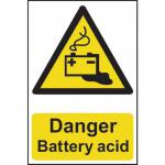 &lsquo;Danger Battery Acid&rsquo; Sign; Self-Adhesive Semi-Rigid PVC (200mm x 300mm)