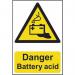 ‘Danger Battery Acid’ Sign; Self-Adhesive Semi-Rigid PVC (200mm x 300mm) 0853