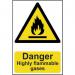 ‘Danger Highly Flammable Gases’ Sign; Self-Adhesive Semi-Rigid PVC (200mm x 300mm) 0904