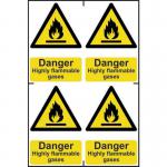 &lsquo;Danger Highly Flammable Gases&rsquo; Sign; Self-Adhesive Semi-Rigid PVC; 4 per sheet (100mm x 150mm)