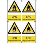 &lsquo;LPG Highly Flammable&rsquo; Sign; Self-Adhesive Semi-Rigid PVC; 4 per sheet (100mm x 150mm)