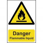 A rectangular sign with bold, black and red lettering against a white background. The center features the words Danger Flammable liquid, while the top and bottom have the words Spectrum Industrial and Recyclable PP respectively. The sign is 1.2mm thick and measures 200 x 300mm.