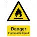 ‘Danger Flammable Liquid’ Sign; Self-Adhesive Semi-Rigid PVC (200mm x 300mm) 0910