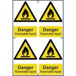 &lsquo;Danger Flammable Liquid&rsquo; Sign; Self-Adhesive Semi-Rigid PVC; 4 per sheet (100mm x 150mm)