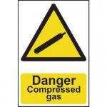 &lsquo;Danger Compressed Gas&rsquo; Sign; Self-Adhesive Semi-Rigid PVC (200mm x 300mm)