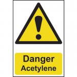 &lsquo;Danger Acetylene&rsquo; Sign; Self-Adhesive Semi-Rigid PVC (200mm x 300mm)