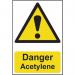 ‘Danger Acetylene’ Sign; Self-Adhesive Semi-Rigid PVC (200mm x 300mm) 0916
