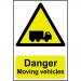 This photo captures a set of Spectrum Industrial danger signs that warn of danger from moving vehicles. Made of 1.2mm recyclable PP material, these signs measure 200 x 300mm and feature a bold, attention-grabbing design.