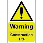 Self adhesive semi-rigid PVC Warning Construction Site Sign (200 x 300mm). Easy to fix; peel off the backing and apply to a clean and dry surface.