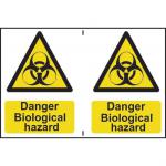 Hazard Warning Self-Adhesive PVC Sign (300 x 200mm) 2 signs per sheet - Danger Biological Hazard