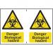 Hazard Warning Self-Adhesive PVC Sign (300 x 200mm) 2 signs per sheet - Danger Biological Hazard 1052