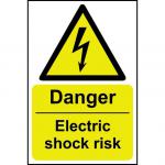Danger Electric Shock Risk sign (200 x 300mm). Manufactured from strong rigid PVC and is non-adhesive; 0.8mm thick.