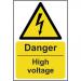 Danger High Voltage sign (200 x 300mm). Manufactured from strong rigid PVC and is non-adhesive; 0.8mm thick. 11030